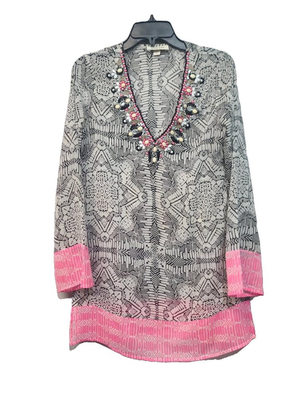 Yumi Kim Tunic Size S White Geometric Sheer Long Sleeve